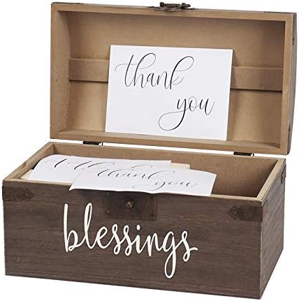 Hanna Roberts Card and Gift Fund Antique Brown Wood Box Chest for Weddings, Birthdays, Graduations, Baby and Bridal Showers, 13.3" x 7.5" x 7.8", Blessings - Image 3