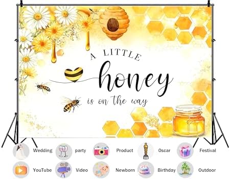 A Little Honey is on The Way Backdrop Baby Shower Sunflower Sweet Honeybee Honeycomb Background Baby Shower Party Decorations Photography Studio Banner Photo Booth Props 8X6ft Fabric - Image 2