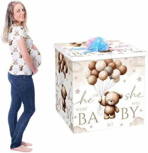 AmazingSpark 28in Giant Gender Reveal Gift Box Kit, Neutral Bear by Unknown