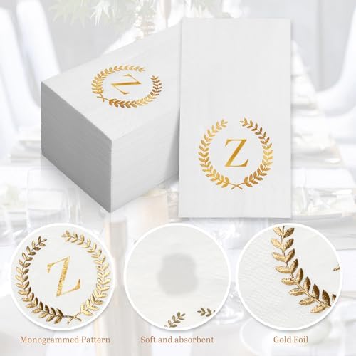 200 Pack Monogrammed Disposable Napkins Gold Foil Letter Z Guest Napkins Initial Disposable Hand Paper Towels for Wedding Engagement Baby Shower Party Home Kitchen Bathroom Dinner Decorative Towels - Image 4