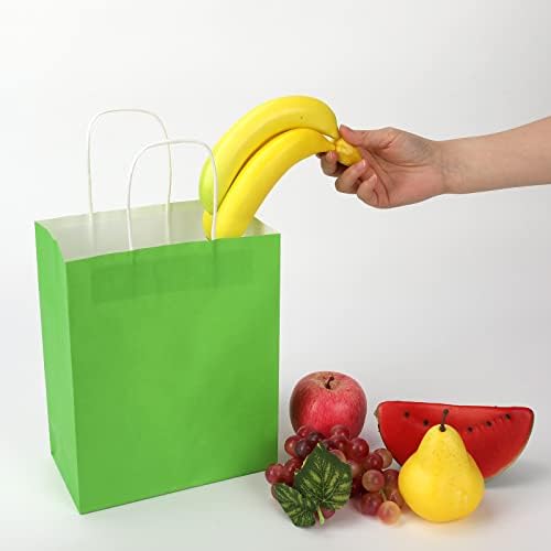 Toovip 100 Pack 8x4.75x10 Inch Medium Grass Green Kraft Paper Bags with Handles Bulk, Gift Wrap Bags for Favors Grocery Retail Party Birthday Shopping Business Goody Craft Merchandise Take Out Sacks - Image 6