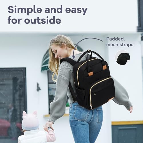 RUVALINO Diaper Bag Backpack, Multifunction Travel Pack Maternity Baby Changing Bags, Large Capacity, Waterproof, Deep Black, Polyester - Image 5