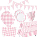 Pink 254 Pcs Gingham Plates Napkins Party Supplies for 50 by Unknown
