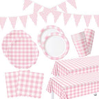 Pink 254 Pcs Gingham Plates Napkins Party Supplies for 50 by Unknown