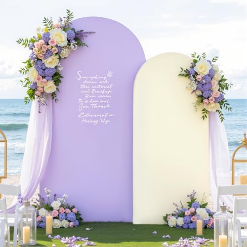 Cream Purple Arch Backdrop Cover Set of 2 Spandex Arch Covers 7.2 and 6ft Wedding Birthday Party Arch Covers Stretchy Backdrop Bridal Baby Shower Biege Lavender Arch Stand Cover - Image 4