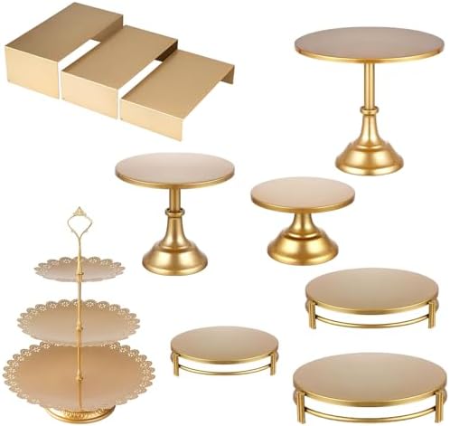 10PCS Gold Cake Stand Set, Metal Dessert Table Display Set with Cupcake Stand, Cake Displays Stands, Cake Riser Stand for Wedding Party Birthday Baby Shower Celebration by HPLWYM