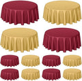 Buryeah 12 Pcs Burgundy and Gold Plastic Table Cloth 84 Inch Maroon and Gold Round Waterproof Disposable Tablecloth Circle Table Covers for Graduation Bridal Wedding Birthday Party by Buryeah