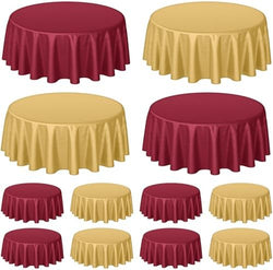 Buryeah 12 Pcs Burgundy and Gold Plastic Table Cloth 84 Inch Maroon and Gold Round Waterproof Disposable Tablecloth Circle Table Covers for Graduation Bridal Wedding Birthday Party by Buryeah