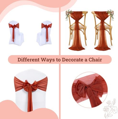 MDS Pack of 50 Chiffon Chair Sashes for Wedding & Event Décor - Terracotta - Image 4