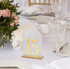 Frosted Arch Acrylic Table Numbers 1-20 with Stands - 5x7" Gold Mirror Wedding Table Numbers for Reception, Frosted Acrylic Table Signs with Holders for Banquet, Party, Anniversary, Event - Image 4