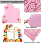 Set of 2 Metal Arch Backdrop Stands with Pink Covers, 6/7.2FT - Image 4