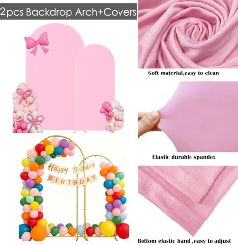 Set of 2 Metal Arch Backdrop Stands with Pink Covers, 6/7.2FT - Image 4