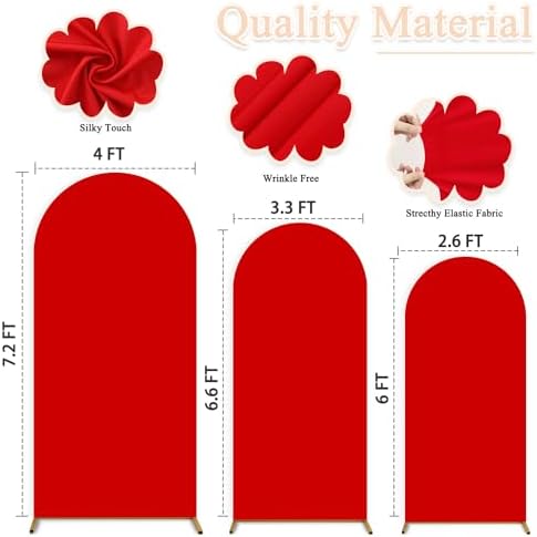 Red Arch Cover Set of 3 Wedding Arch Stand Cover 7.2ft 6.6ft 6ft Spandex Balloon Arch Covers Stretchy Backdrop Chiara Arch Backdrop Cover for Happy Birthday Party Bridal Shower Arch Decor - Image 2