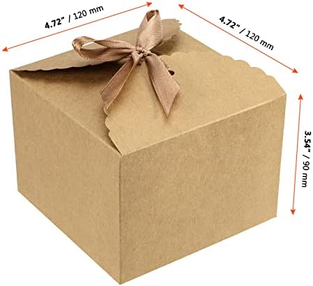 SINJEUN 50 PCS 4.7 x 4.7 x 3.5 Inch Brown Gift Boxes with Lid, Kraft Gift Wrap Box with 50 Ribbon, Decorative Empty Gift Box Craft Paper Boxes for Bridesmaid Proposal, Birthday Party, Wedding - Image 2