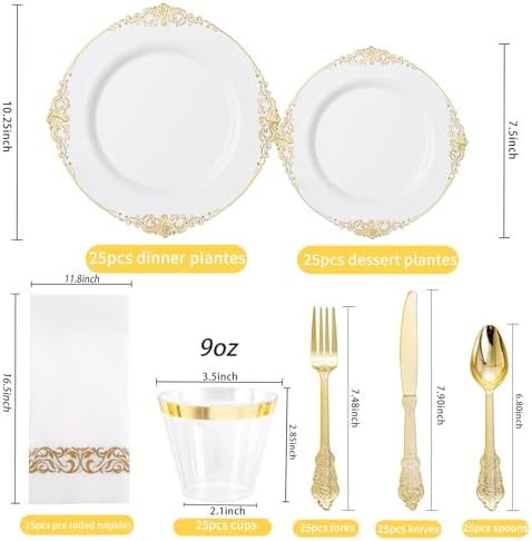 Hioasis 175 Pcs White Gold Plates for Wedding - Image 6