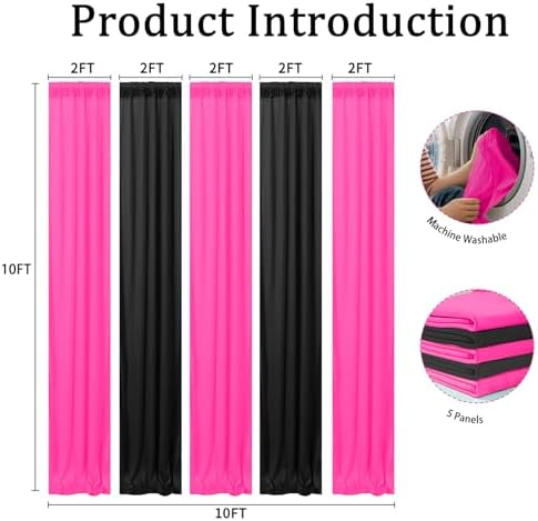 Black and Pink Backdrop Curtain 10x10FT – Sweet & Cool Party Photo Booth Background, Wrinkle Free Studio Backdrop for Girl Birthday, Baby Shower, Beauty Salon Decor - Image 2