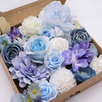 Artificial Flower Combo Box, Blue White Roses & Dahlias with Stems by Unknown