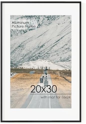 FLYJOE 20x30 Metal Picture Frame for Wall With Mat for 16x24, 20''x30'' Aluminum Photo Frames With Tempered Glass for Home Decor, Minimalist Modern Poster Frame Horizontal And Vertical Formats, Black by FLYJOE