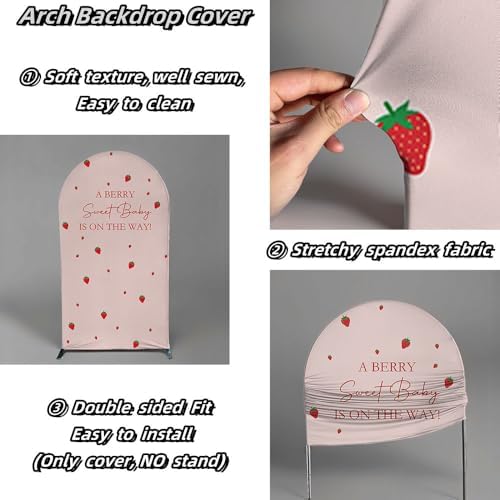 A Berry Sweet Baby is On The Way Arch Backdrop Cover Pink Strawberry Birthday Party Decorations Arch Stand Covers Baby Shower Fiesta Parties(3.3x6.5ft Cover,3892) - Image 5