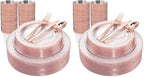 Ciaell 150PCS Rose Gold Plastic Plates – Disposable Plates with Rose Gold Plastic Silverware include 50Plates, 25Forks, 25Knives, 25Spoons, 25Cups for Wedding & Party (Pack of 2) by Ciaell