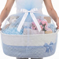 Colingmill Large Woven Gift Basket Empty 17”x13”x7.6” Jumbo Storage Basket with Gift Bag Ribbon and Tulle Gifts Card Paper Filler for Wedding DIY Baby Toy Baskets with Handles(Blue,Stripe) by Colingmill