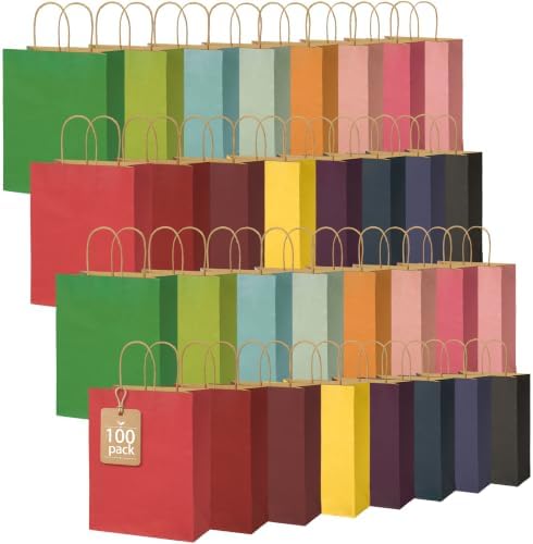 BLEWINDZ 100Pcs Medium Paper Gift Bags with Handles Bulk 10.6×8.2×4.3 In by BLEWINDS