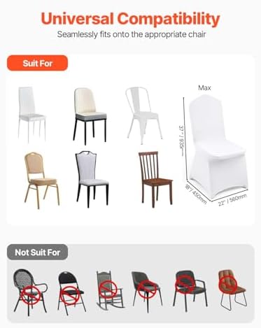 VEVOR 100 Pcs White Chair Covers Polyester Spandex Chair Cover Stretch Slipcovers for Wedding Party Dining Banquet Flat-Front Chair Covers - Image 4