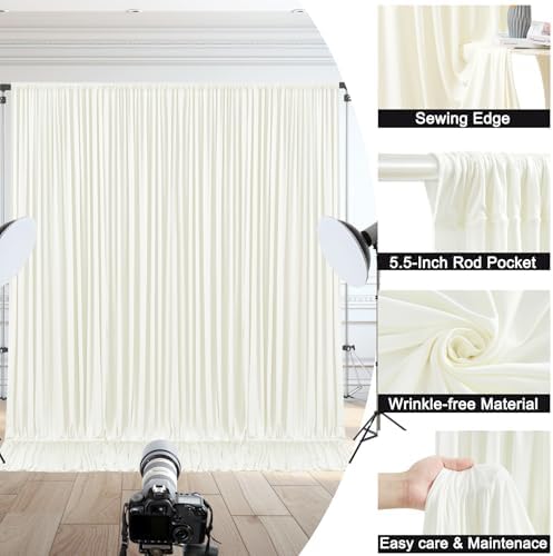 30x10ft Ivory Backdrop Curtain for Wedding Parties Wrinkle Free Fabric Ivory Drapes Backdrop Decoration for Baby Shower Birthday Photography Decoration 6 Panels, 5ft x 10ft - Image 5