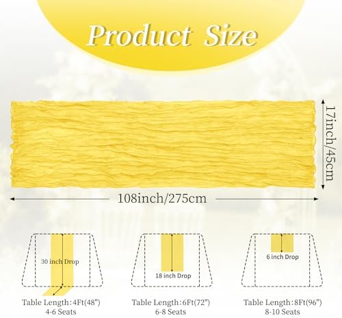 20 Pack Lemon Yellow 17 x 108 Inch Cheesecloth Table Runner - Boho Gauze Sheer Fabric for Wedding Baby Shower Party Home Decor - Image 2
