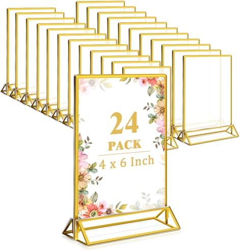 Jeffbaubl 24 Pcs Gold Acrylic Sign Holder, 4 x 6 Gold Frame Plastic Display by Jeffbaubl