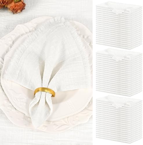 Showgeous 60 Pack White Cloth Napkins with Fringe, 16x16 inch 100% Cotton by Showgeous
