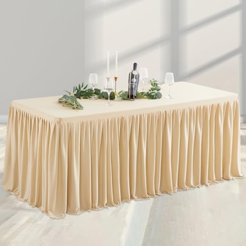 Dark Champagne Polyester Table Clothes for 8 Foot Rectangle Tables, Wrinkle Free Fitted Table Cover 8ft Stretch Tablecloths with Skirt for Parties Weddings Birthday Banquet Baby Shower by PartyTalk