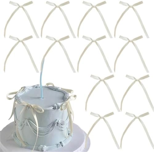 400 PCS Satin Bow Cake Toppers Birthday Bowknot Ribbon Decorations by Unknown