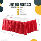 Exquisite Red Table Skirt 24 Pack - Disposable Plastic Table Skirts for Rectangle Tables 6ft 8ft & Round Tables - 29in x 14ft Self-Adhesive Strip - Birthday Wedding Gender Reveal Decor - Image 4