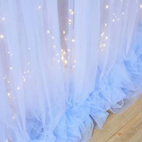 Blue Tulle Backdrop Curtains with Lights String for Parites Baby Shower 20×8ft Blue Sheer Backdrop Curtains Drapes for Bridal Shower Birthday Party Photo Shoot Background Decorations(4 Panels 5×8ft) - Image 6