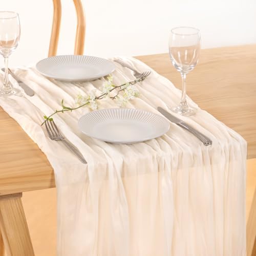 Ivory Cheesecloth Table Runner Farmhouse Fall Table Runner 10ft, 8 Pack - Image 2