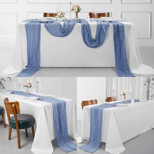 15 Pack Dusty Blue Cheesecloth Table Runner 9FT Rustic Sheer Table Runners 17x108 Inch Gauze Boho Runner for Wedding Bridal Baby Shower Birthday Party Table Decorations - Image 6