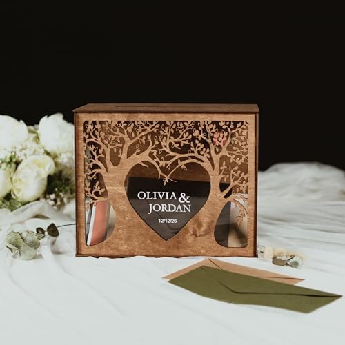 2B1WEDDING Wooden Personalized Wedding Card Box - Customizable Rustic Wedding Box for Cards and Money Elegant with Tree Design - Card Holder for Bridal Shower, Birthday Gift - Image 6
