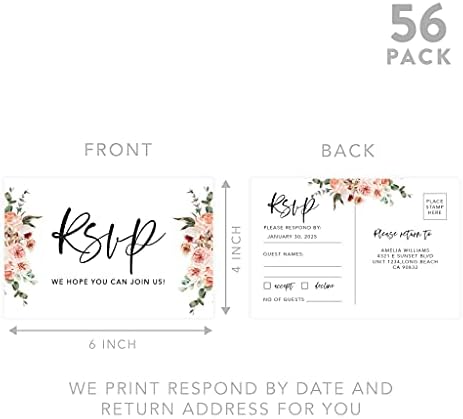 Andaz Press 56-Pack Personalized RSVP Postcards for Wedding Neutral Coral Florals Cardstock Response Reply Cards for Bridal Shower Baby Shower Birthday Event Custom Date and Return Address 4 x 6-Inch - Image 5