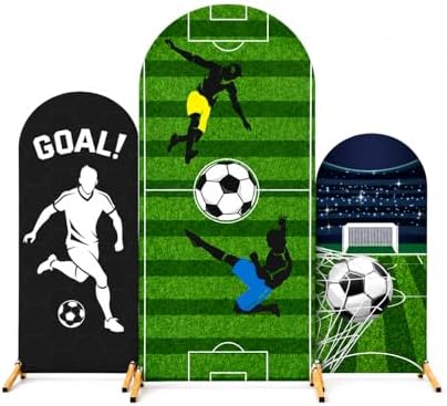 Cinrobiye 3Pcs Soccer Arch Backdrop Cover Set, 4ft 5ft 6ft Spandex Soccer Photo Booth Props, Sports Birthday Party Decorations, Goal Party Background Stand Cover for Game Day Indoor Outdoor Decor by Cinrobiye