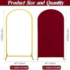 Metal Arch Stand and Cover Set,1 Burgundy Spandex Fitted Backdrop with 1 Gold Wedding Arched Stand Frame for Parties Birthday Baby Shower Bridal Banquet Decoration (7.2FT) - Image 2