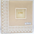 higher volume capacity XL magnetic page wedding album. 80 pages, 4x6, 5x7, 8x10, 8x12 photos, gift box. Fabric pearls and white lace wedding album, personalizable by Towdah+Perez