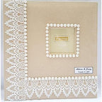 higher volume capacity XL magnetic page wedding album. 80 pages, 4x6, 5x7, 8x10, 8x12 photos, gift box. Fabric pearls and white lace wedding album, personalizable by Towdah+Perez