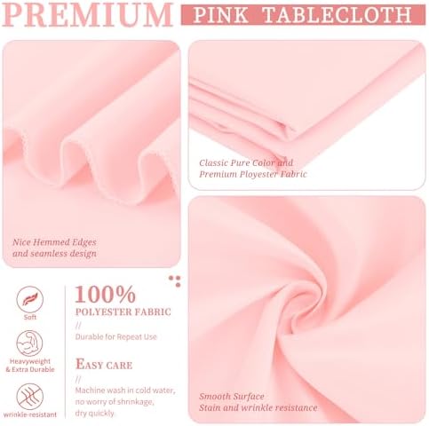 Showgeous 60x102 Inch Pink Rectangle Tablecloth 6 Pack Fit 6FT Table - Image 4