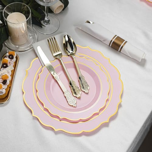 350PCS Pink Plastic Plates, Plastic Dinnerware Sets for 50 Guests - Image 5