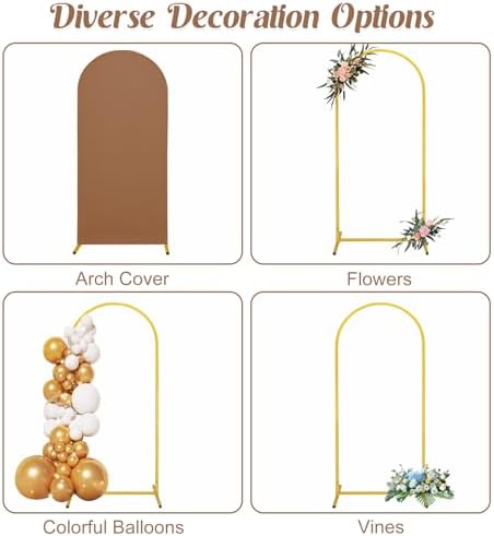 7.2FT, 6FT Wedding Arch Stand and Matching Brown Spandex Fitted Arch Backdrop Cover Set, Round Top Chiara Backdrop Stands and Covers for Birthday Party Baby Shower Banquet Arch Decor (Brown) - Image 5