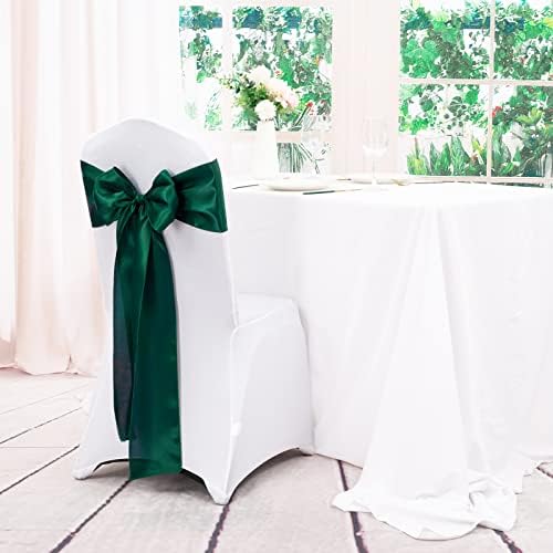 100 Pieces Emerald Green Satin Chair Sashes for Wedding Reception Party Hotel Home Kitchen Decoration-Emerald Green - Image 5
