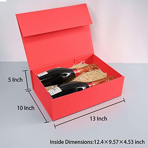 Red Christmas Gift Box with Magnetic Lid for Presents, 13.85"x8.35"x4.45" - Image 4