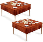 Wish Care 2 Pack Rust Spandex Tablecloths for 48x48 Inch Square Tables, Stretch Fitted Table Clothes with Pleated Ruffle Skirt for 48” Table, Wrinkle Free and Elastic, for Party Kitchen Home Dining by WishCare