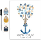 Anchor Fingerprint Poster with Ink Pads and Pen for Nautical Baby Shower, Anchor Themed Baby Shower Thumbprint Guestbook Alternative, Sea Theme Nursery Decor (Navy Blue, 11x14 Inches) by MeganHStudio